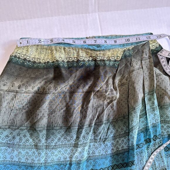 Vintage SPENCER JEREMY 100% Silk Long Skirt Sz 8 Floral Blue Olive Faux Wrap - Picture 4 of 7
